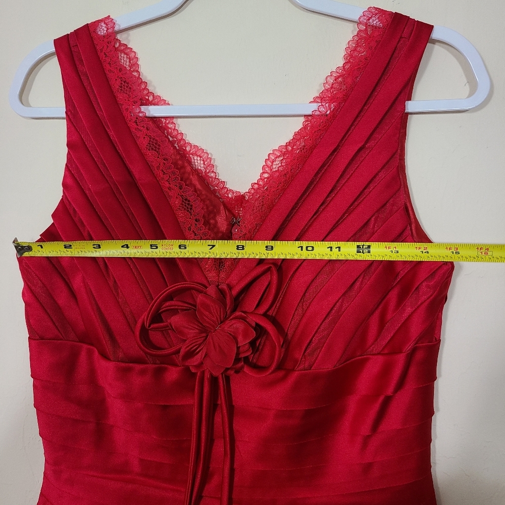 Vintage MayQueen Women 10 Red Lace Ruffles Sleeveless Dress Formal Prom Romantic - Picture 12 of 14